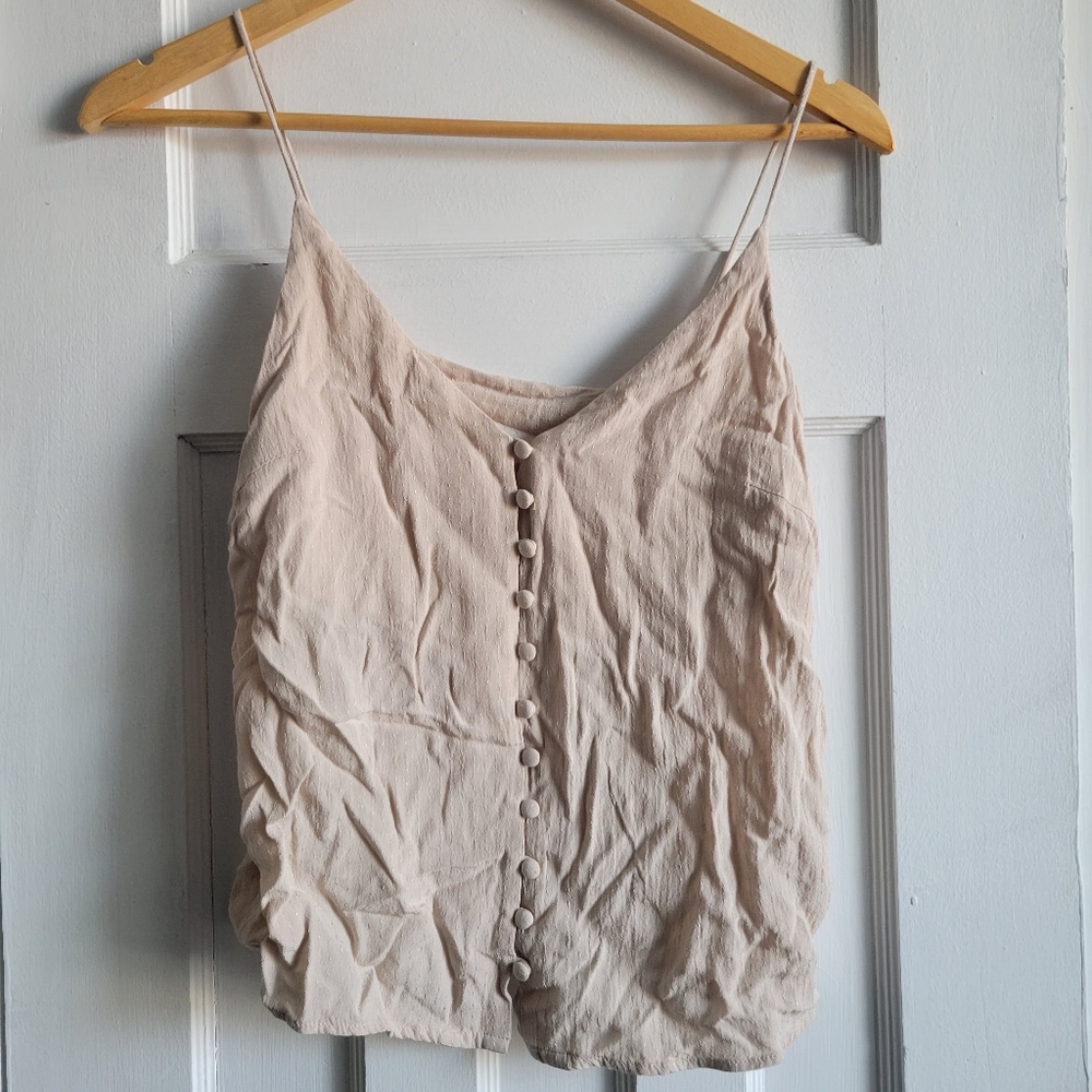 Button Tank Neutral Beige Cream Crop Slouchy